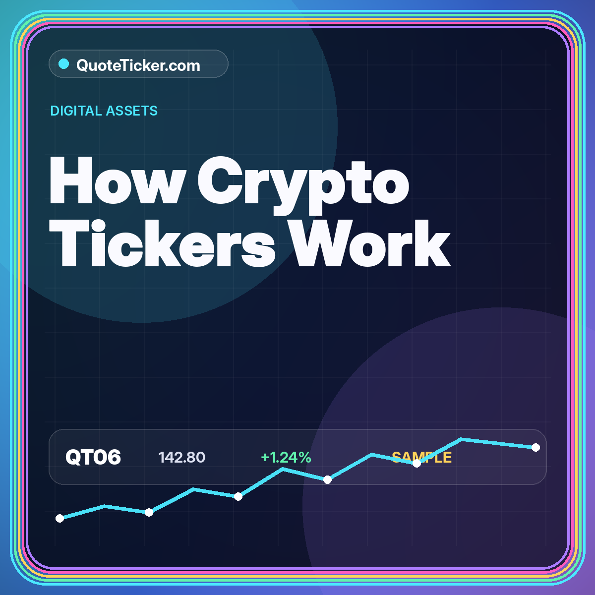 Neon typography card reading Crypto Price Tickers with digital asset pair symbols