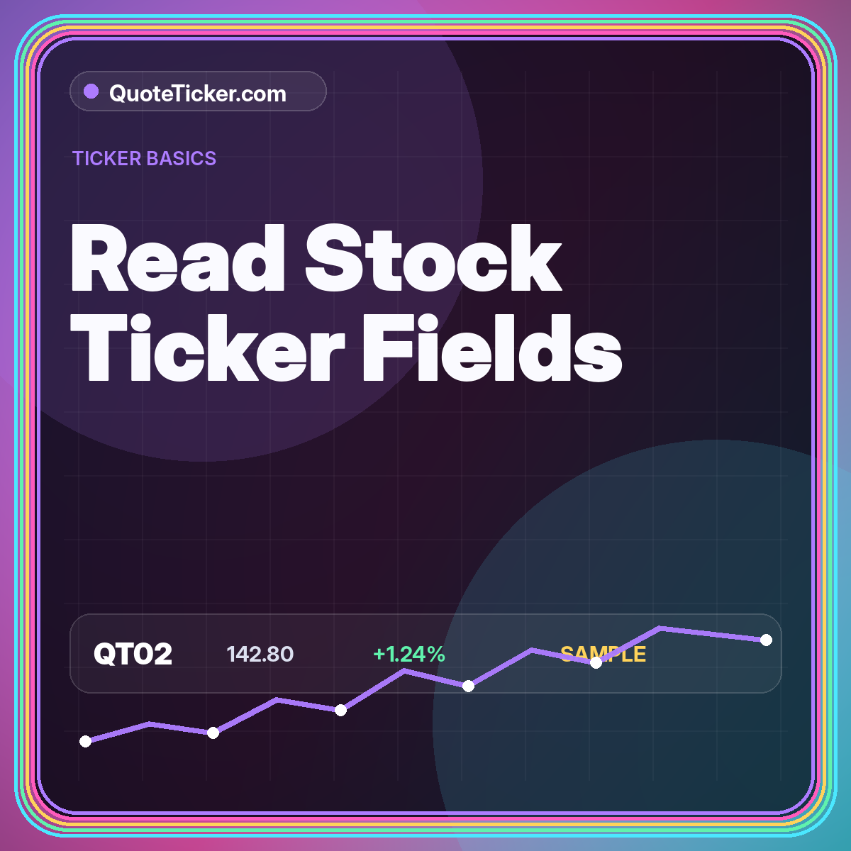 Neon typography card reading Read Symbols Prices and Changes with market quote fields